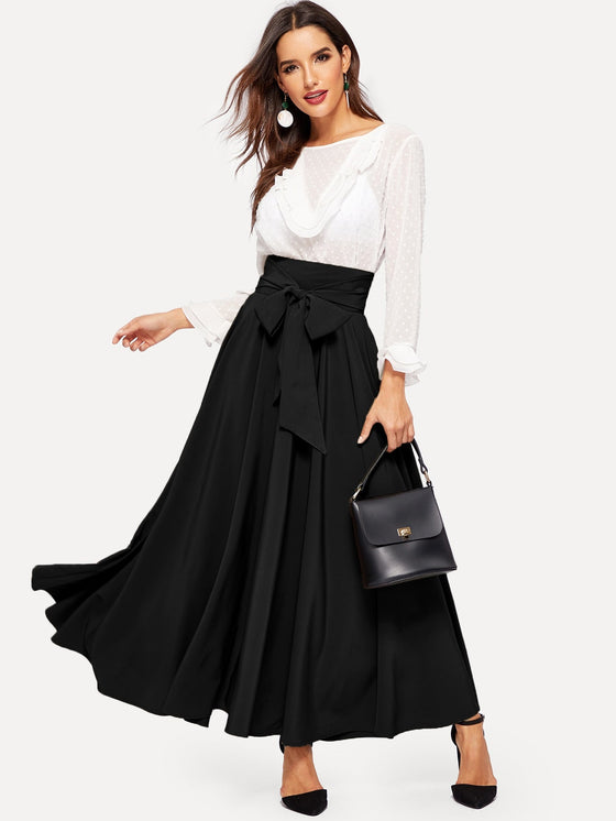 Modely High Waist Zip Back Knot Swing Skirt