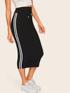 Side Stripe Rib knit Drawstring Waist Skirt