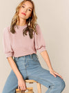 Keyhole Back Mock neck Puff Sleeve Top