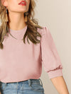 Keyhole Back Mock neck Puff Sleeve Top