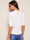 Keyhole Back Mock neck Puff Sleeve Solid Top