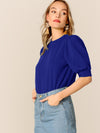 Keyhole Back Mock neck Puff Sleeve Top