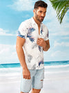 Men Leaf Print Pocket Front Hawaiian Shirt