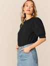 Keyhole Back Mock neck Puff Sleeve Solid Top