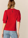 Keyhole Back Mock neck Puff Sleeve Solid Top