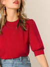 Keyhole Back Mock neck Puff Sleeve Solid Top