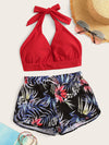 Halter Tropical Shorts Bikini Swimsuit