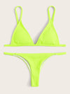 Neon Lime Ribbed Triangle Bikini Swimsuit