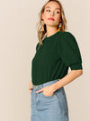 Keyhole Back Mock neck Puff Sleeve Top