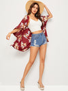 Open Front Floral Print Kimono