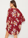 Open Front Floral Print Kimono