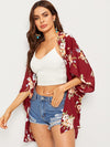 Open Front Floral Print Kimono