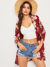 Open Front Floral Print Kimono