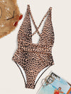 Leopard Criss Cross Plunging One Piece Swimsuit