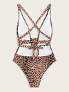 Leopard Criss Cross Plunging One Piece Swimsuit