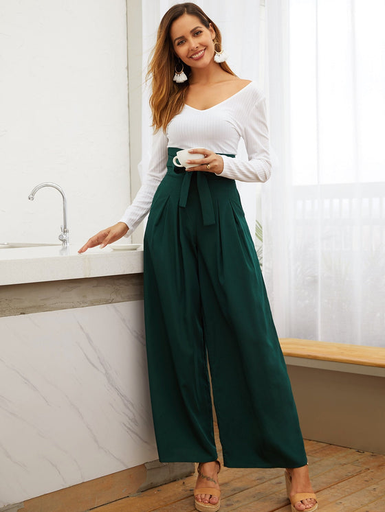 Belted High Waist Wide Leg Pants