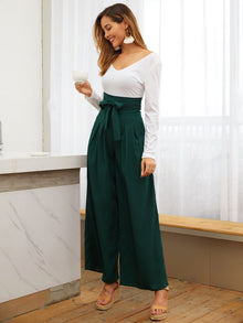  Belted High Waist Wide Leg Pants