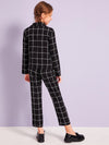 Girls Grid Blazer Tie Waist Pants Set