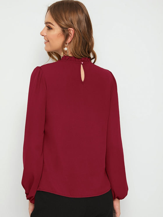 EMERY ROSE Frilled Neck Lantern Sleeve Top