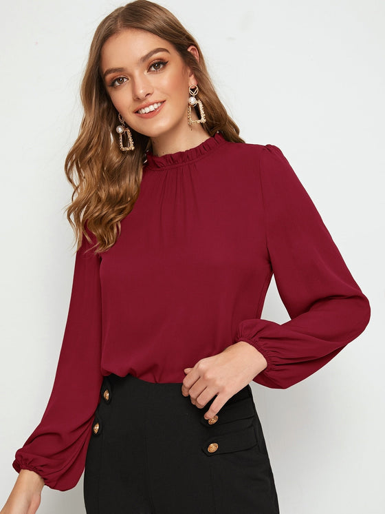 EMERY ROSE Frilled Neck Lantern Sleeve Top