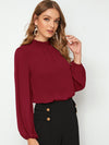 EMERY ROSE Frilled Neck Lantern Sleeve Top