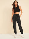 Drawstring Waist Slant Pocket Striped Carrot Pants