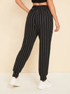 Drawstring Waist Slant Pocket Striped Carrot Pants