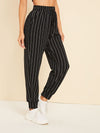 Drawstring Waist Slant Pocket Striped Carrot Pants