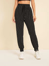 Drawstring Waist Slant Pocket Striped Carrot Pants