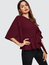 Split Sleeve Belted Peplum Top