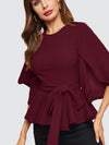 Split Sleeve Belted Peplum Top