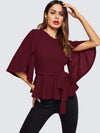 Split Sleeve Belted Peplum Top