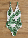 Plant Print Knot Side One Piece Swimsuit