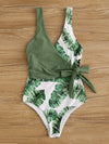 Plant Print Knot Side One Piece Swimsuit