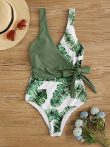  Tropical Tie Waist One Piece Swimsuit