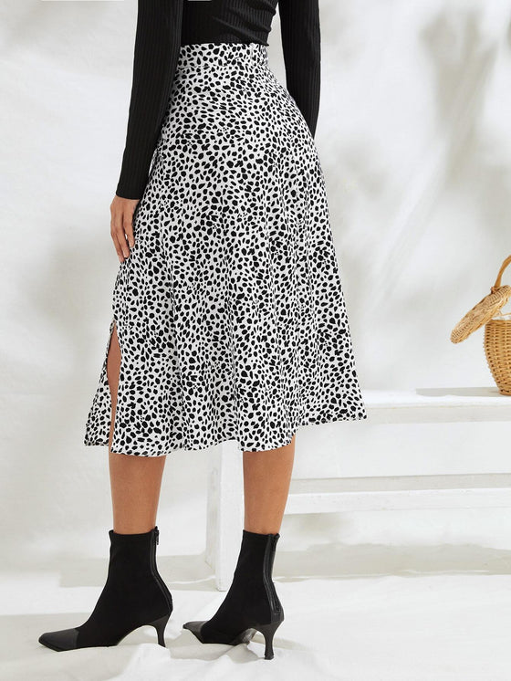 Speckled Print Split Thigh A Line Midi Skirt