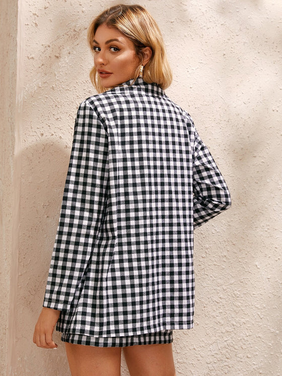 Single Button Gingham Blazer Skirt