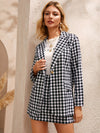 Single Button Gingham Blazer Skirt