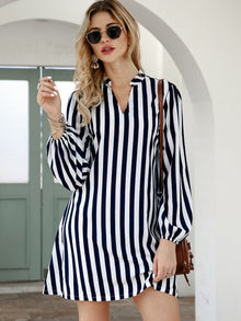  VCAY Striped Notched Neck Tunic Dress