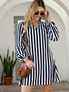 VCAY Striped Notched Neck Tunic Dress