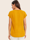 Rolled Cuff High Low Hem Top