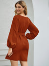 Boat Neck Bishop Sleeve Belted Dress