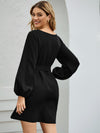Boat Neck Bishop Sleeve Belted Dress