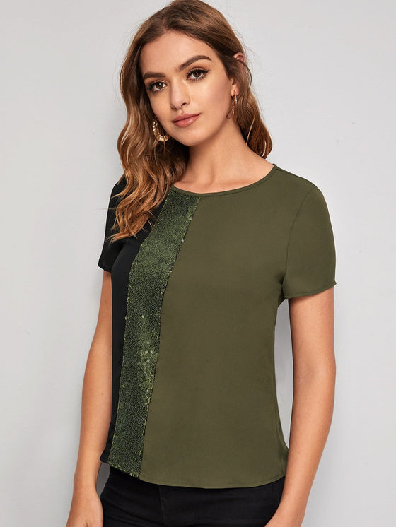 Sequin Panel Colorblock Top