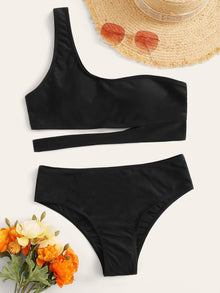  Cut out One Shoulder Bikini Swimsuit