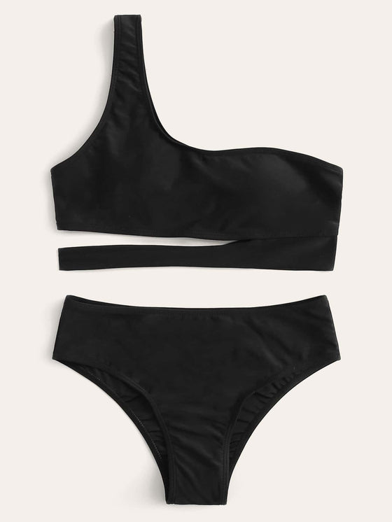 Cut out One Shoulder Bikini Swimsuit