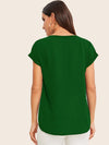 Solid V Neck Rolled Sleeve Top