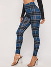 Elastic Waist Plaid Leggings