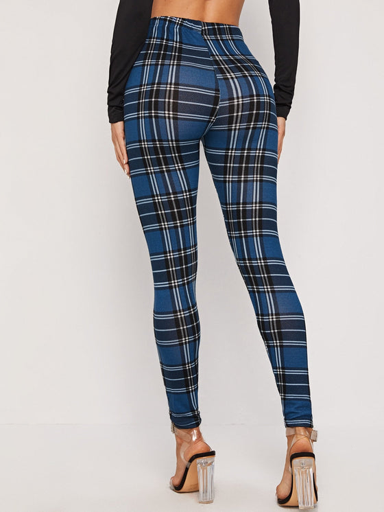 Elastic Waist Plaid Leggings