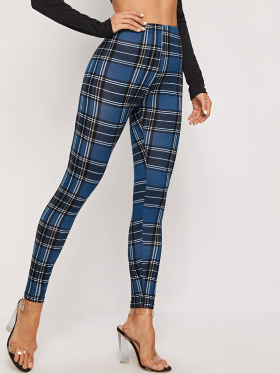 Elastic Waist Plaid Leggings